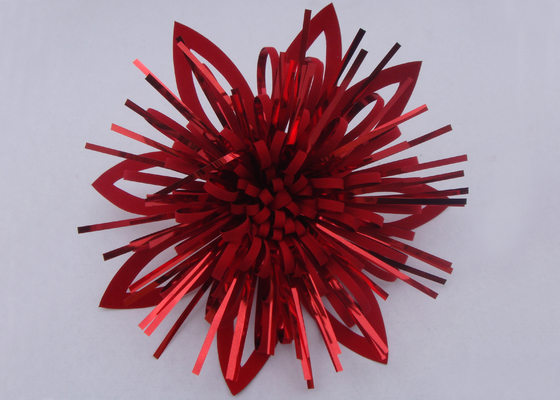 Red Shinny PET Self - adhesive Fancy Bows for hair , Pre made Gift Flower Ribbon Bow supplier