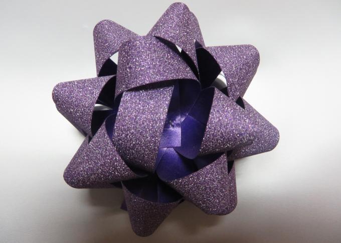 Silver and purple 3“ Plastic glittter star bow with flower and letter by hot stamp