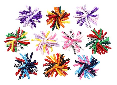 Colorful 4.5" Grosgrain with dot Curling / Curly Ribbon bow for  Korker Hair Bow Clips