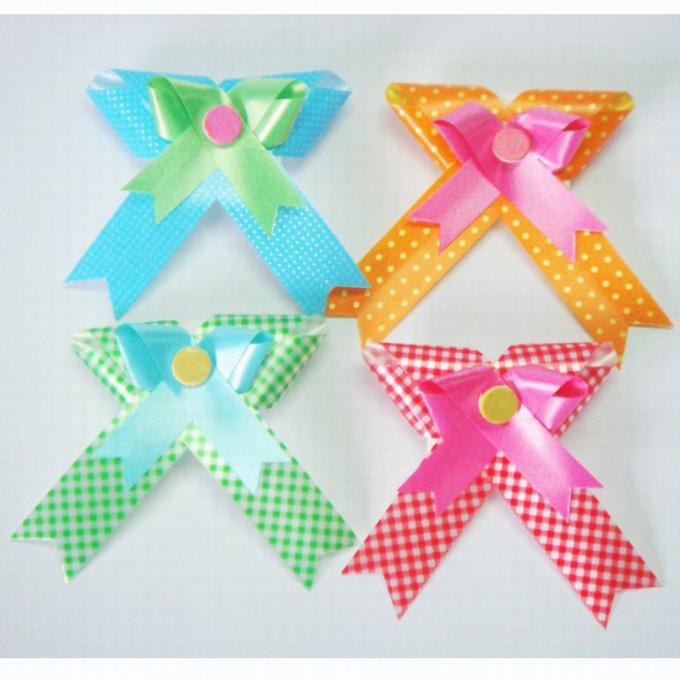 Plastic tie christmas ribbon bow with elastic for gift , candy , chocolate packaging