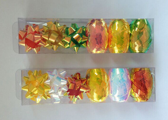 PET and Iridescent Gift Wrap Ribbon Set , christmas gift ribbon with star and egg bow supplier