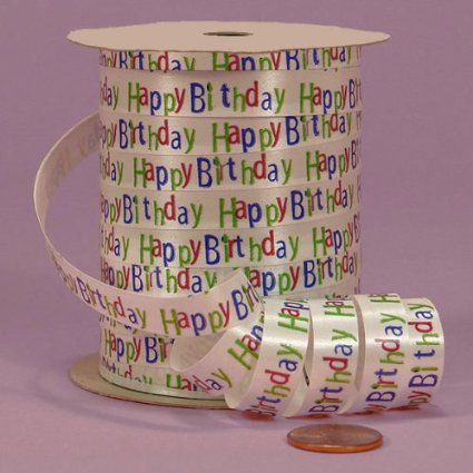Happy Birthday 50 Feet Iridescent Printed Curling Ribbon Egg 3 / 16" width